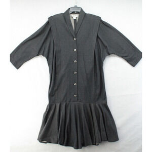 Vtg Tribute Dress Women 14 Black Long Sleeve Whitchy Goth Shoulder Pads NWT USA